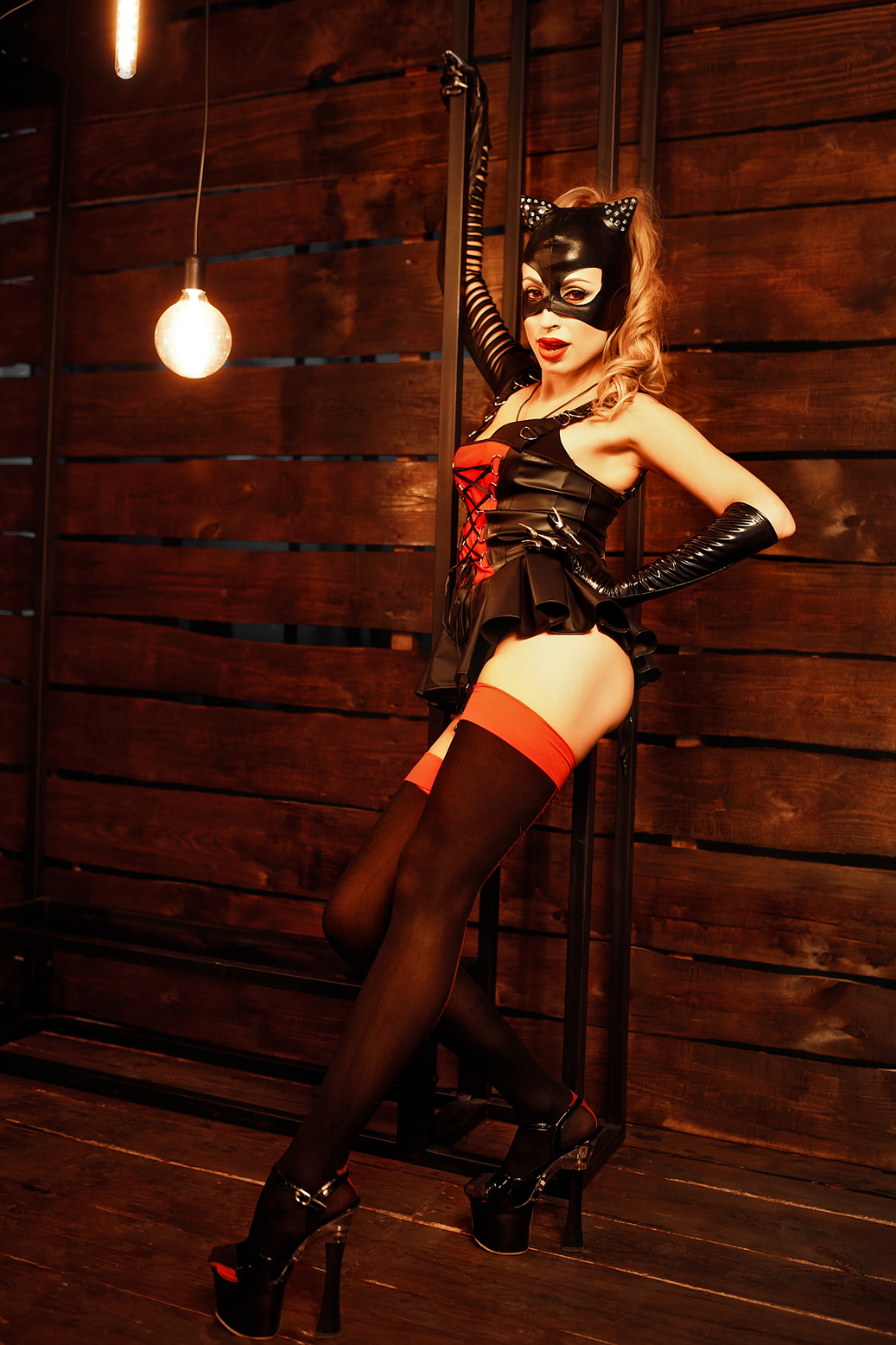 Female Model in Leather Costume